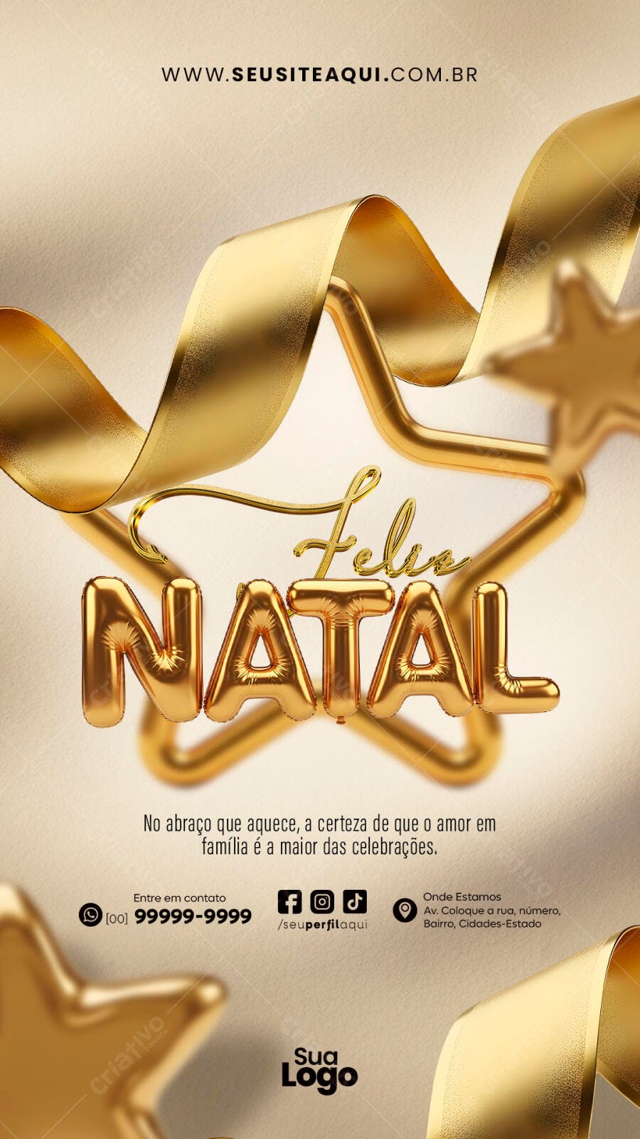 Flyer Digital Feliz Natal Dourado Balões e Fita PSD Editável