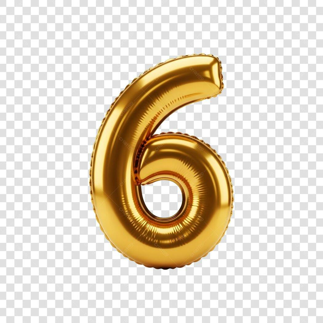 Elemento Gráfico Balão Metalizado Número Seis Dourado Aniversário PNG com fundo transparente