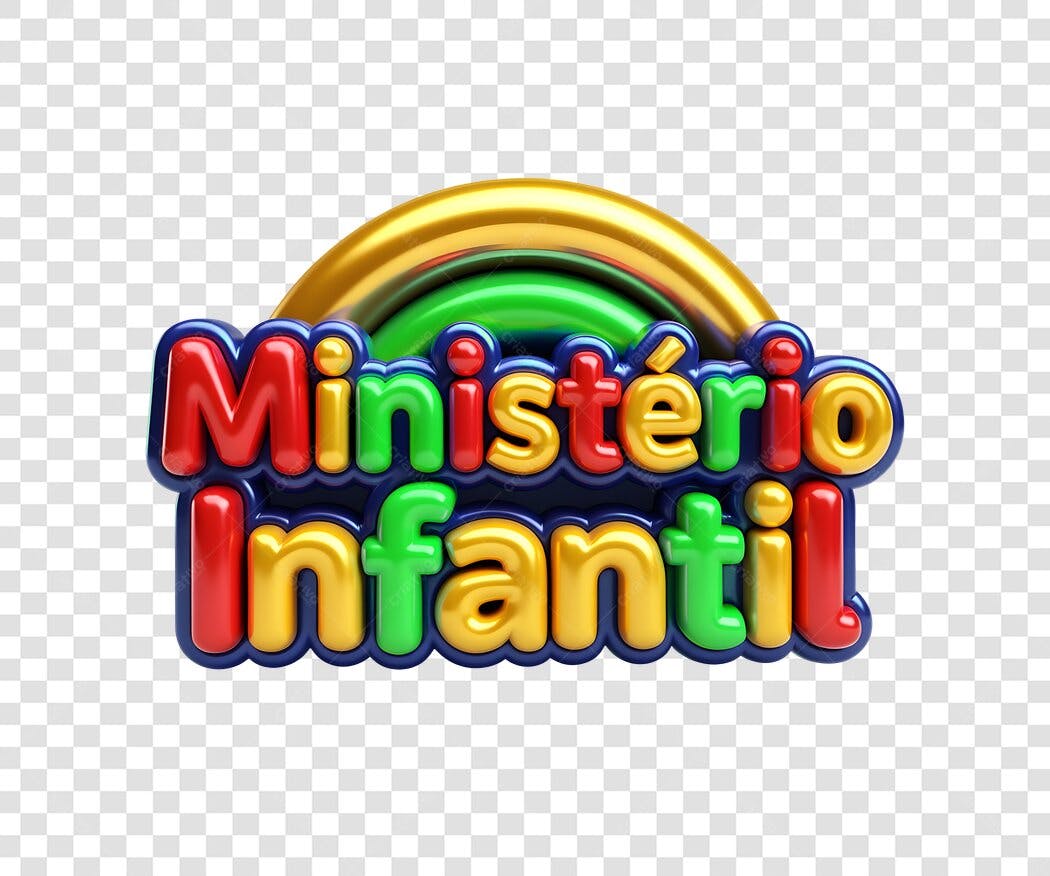 Título 3D para Ministério Infantil com arco-íris colorido PNG com fundo transparente