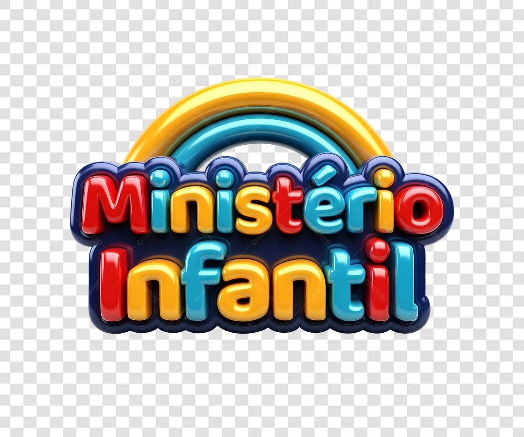 Logotipo Ministério Infantil 3D colorido com arco-íris PNG com fundo transparente