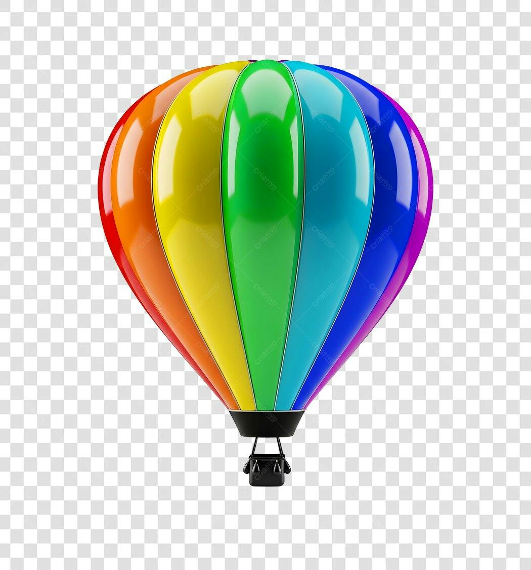 Ilustração balão de ar quente colorido arco-íris PNG com fundo transparente para design