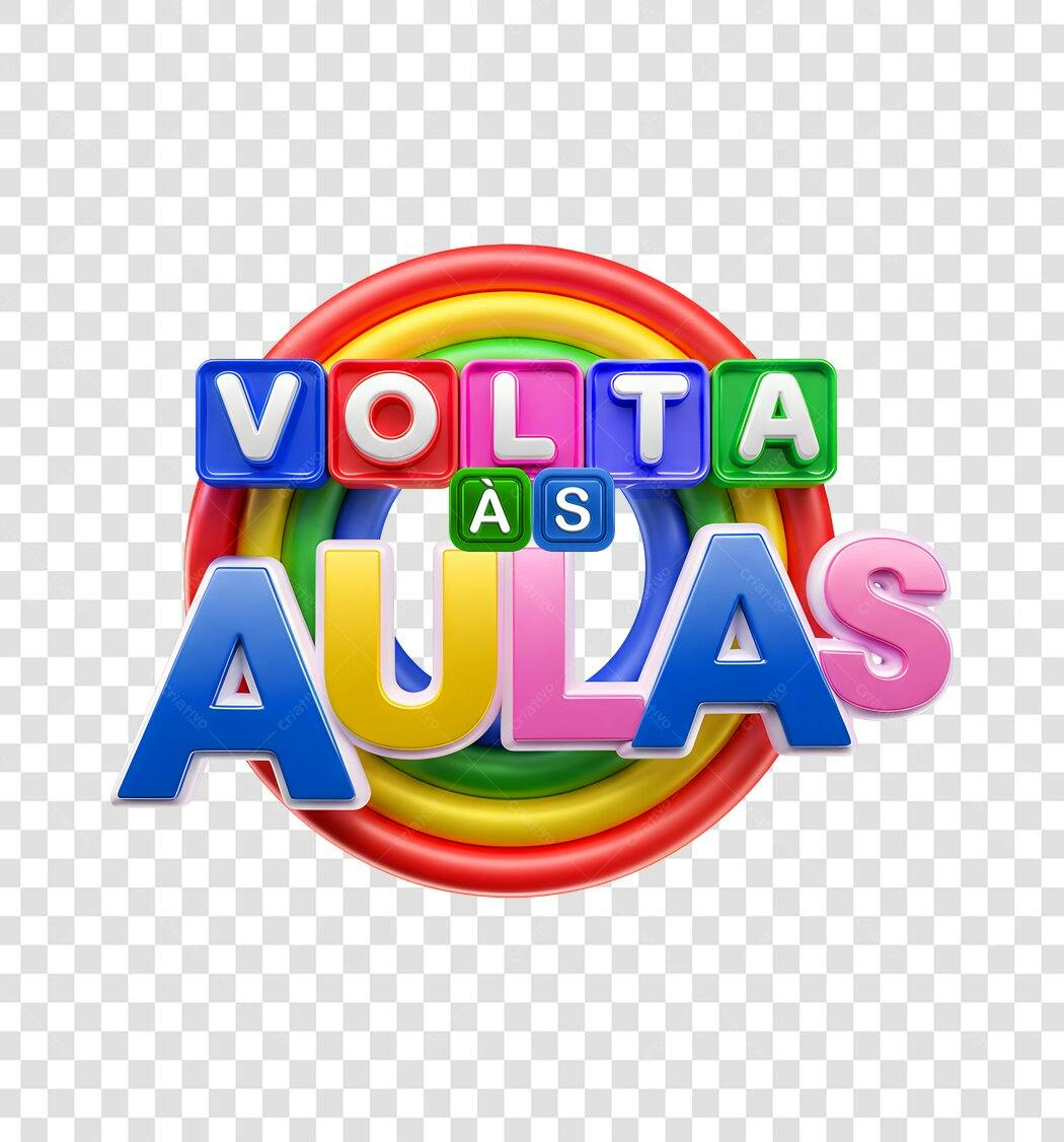 Título promocional Volta às Aulas 3D vibrante com arco-íris PNG com fundo transparente