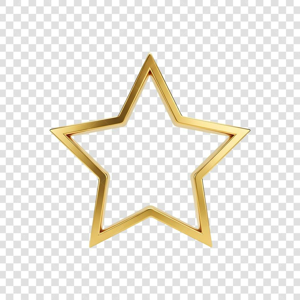 Ícone estrela dourada 3D metalizado contorno PNG com fundo transparente