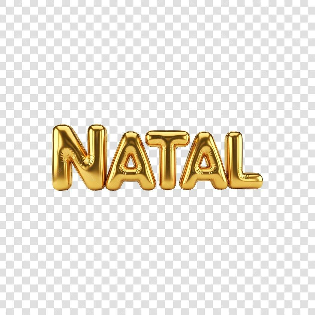 Texto Festivo Natal Dourado em Balão PNG com fundo transparente