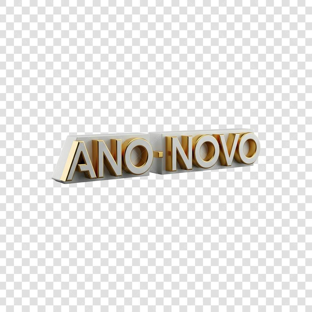 Texto 3D Ano Novo Dourado e Branco PNG com fundo transparente