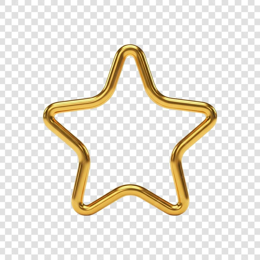 Ícone Estrela Dourada 3D Contorno Metalizado PNG com fundo transparente
