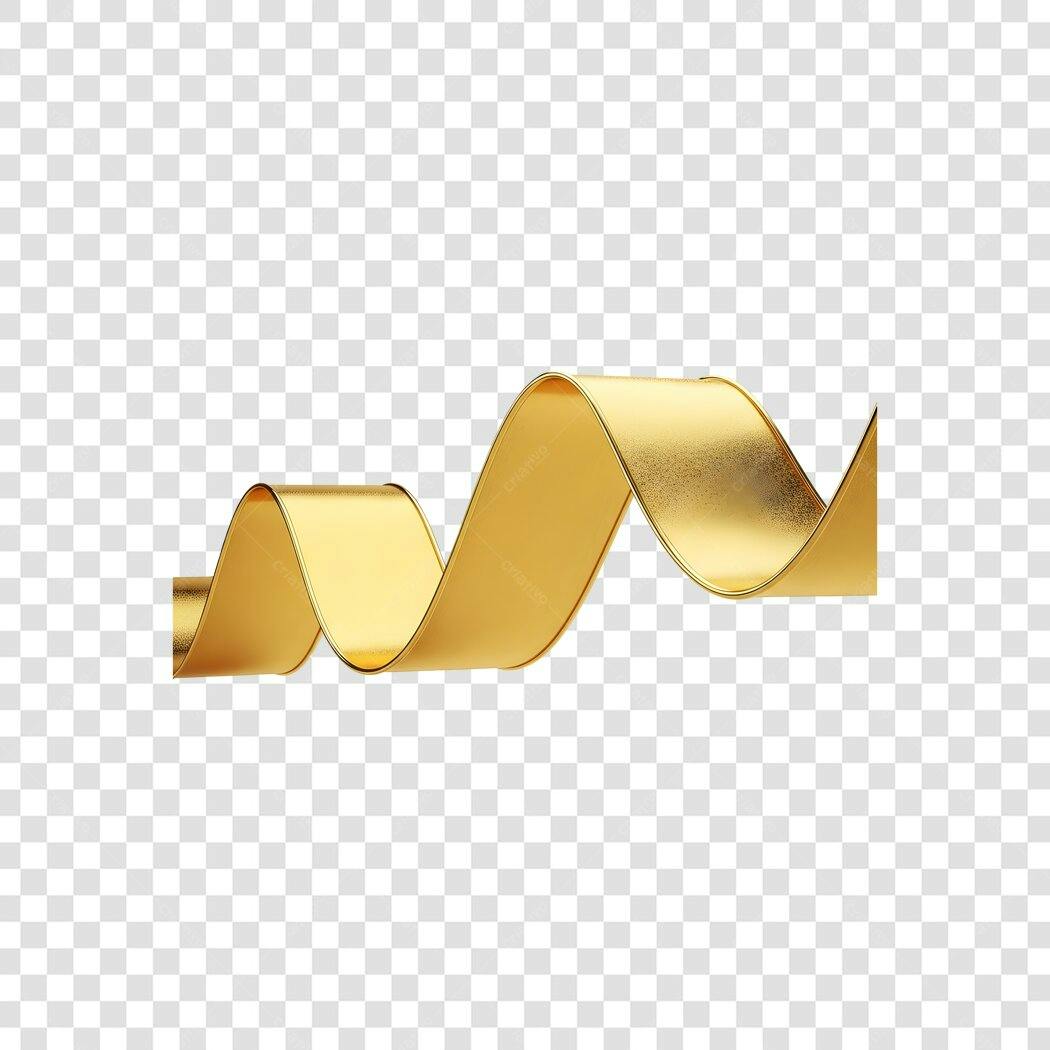 Fita dourada ondulada 3D elemento decorativo PNG com fundo transparente