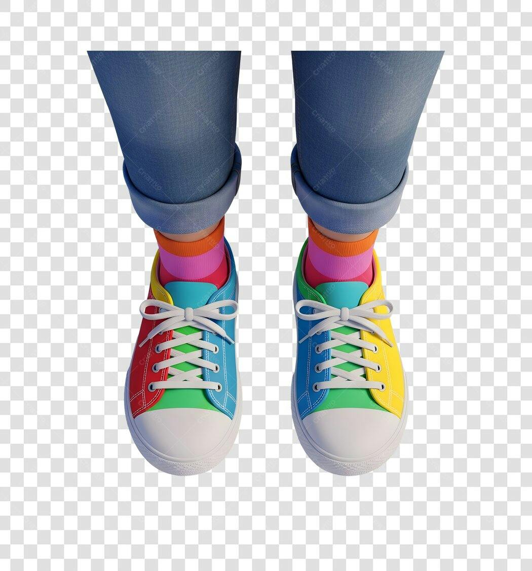 Ilustração 3D Pernas com Tênis e Meias Coloridas Estilo Casual PNG com fundo transparente