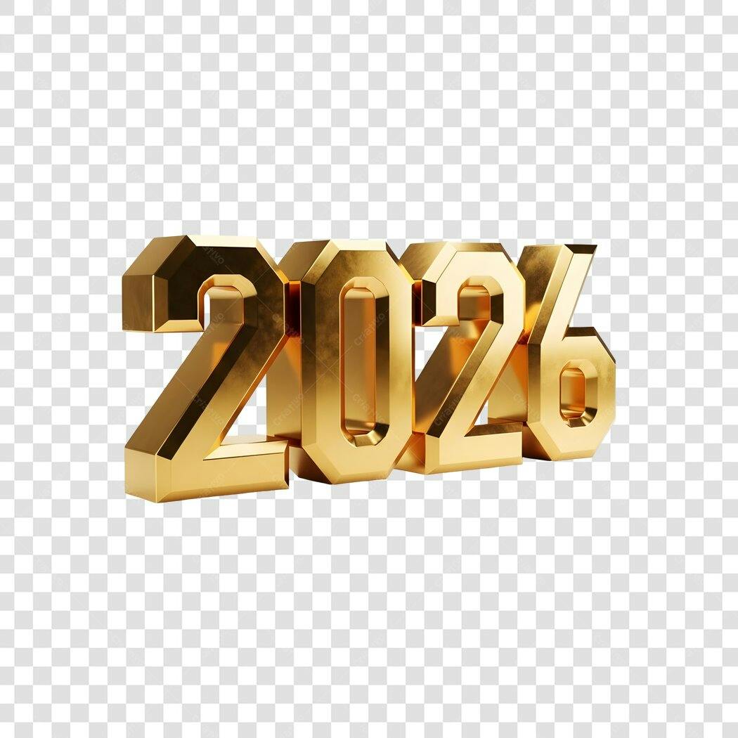 Elemento Gráfico 2026 Ano Novo Dourado Luxuoso PNG com fundo transparente