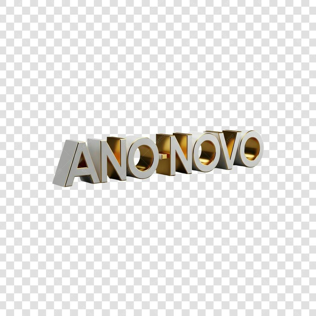 Texto 3D Ano Novo Branco Dourado PNG com fundo transparente