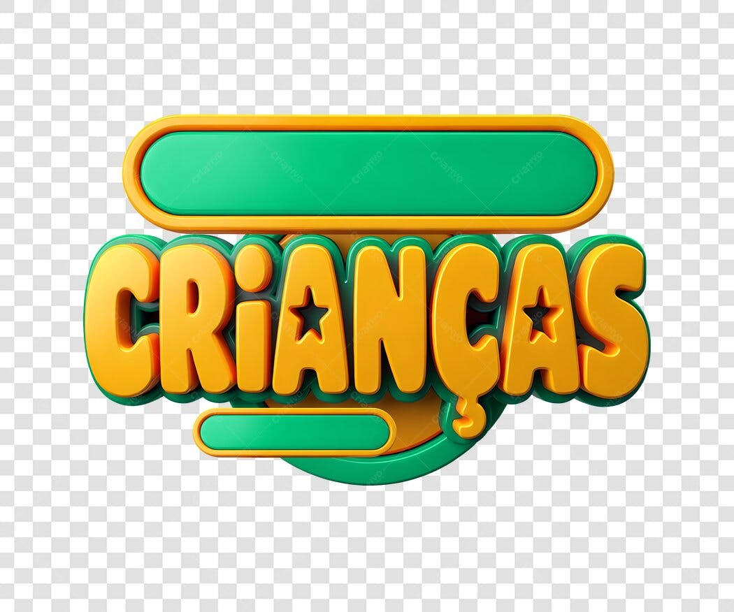 Texto 3D Crianças Amarelo Verde Dia das Crianças PNG com fundo transparente