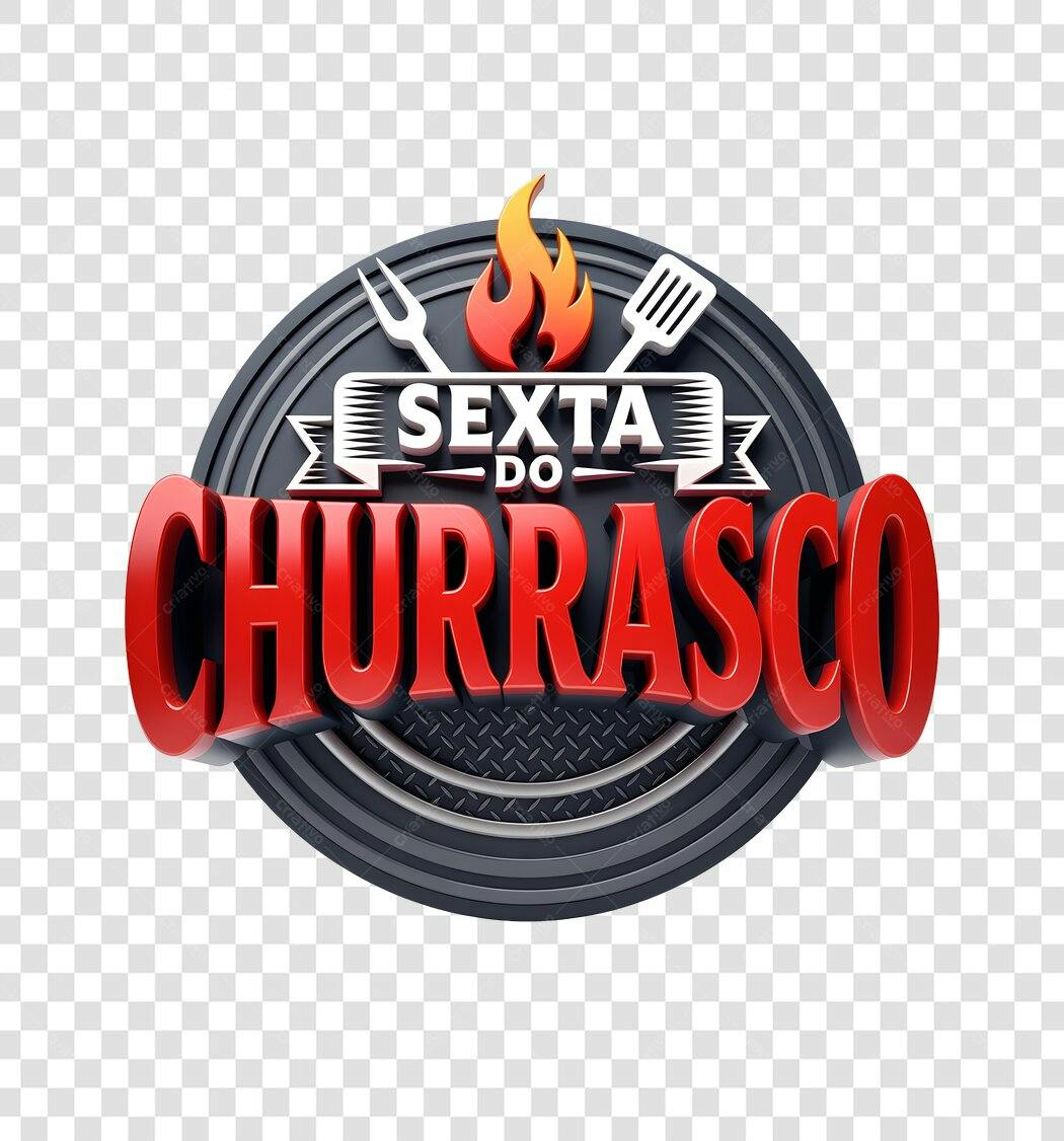 Selo 3D Sexta do Churrasco Fogo Utensílios Vermelho PNG com fundo transparente