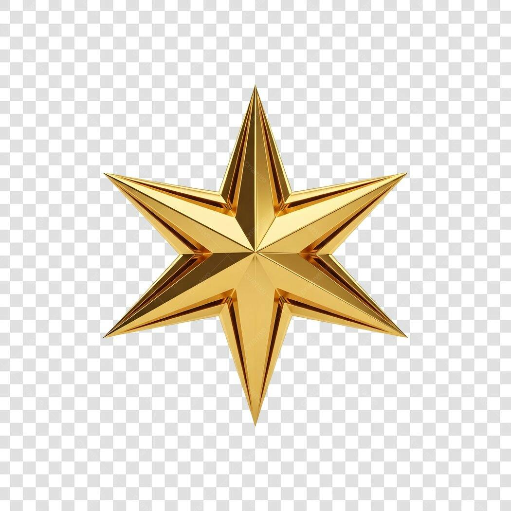 Ícone Estrela Dourada 3D Brilhante com 6 Pontas PNG com fundo transparente