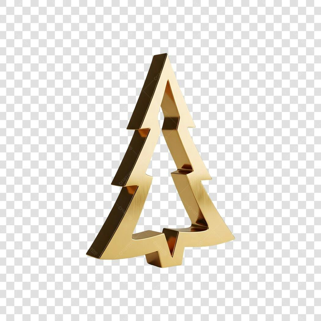 Ícone Árvore de Natal Dourada 3D PNG com fundo transparente