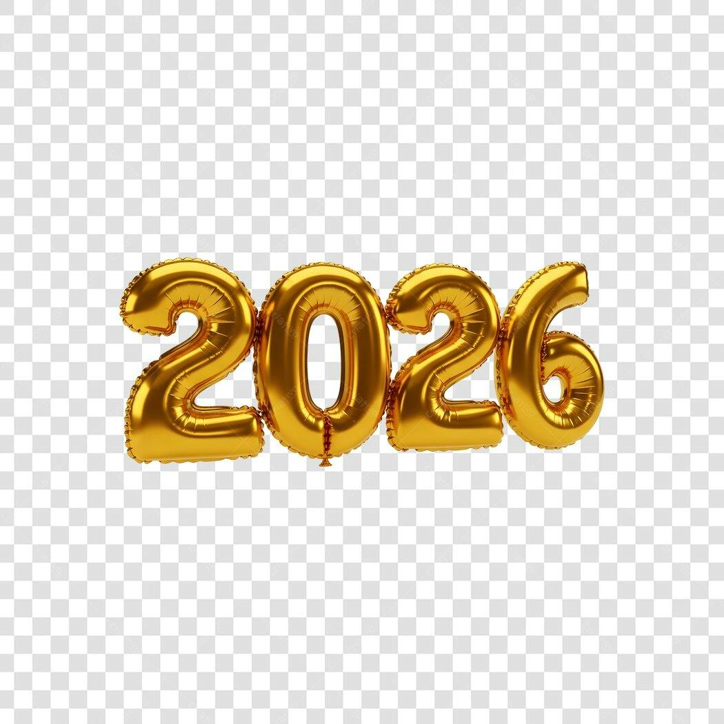 Elemento Gráfico 2026 Dourado Balão Ano Novo Celebração PNG com fundo transparente