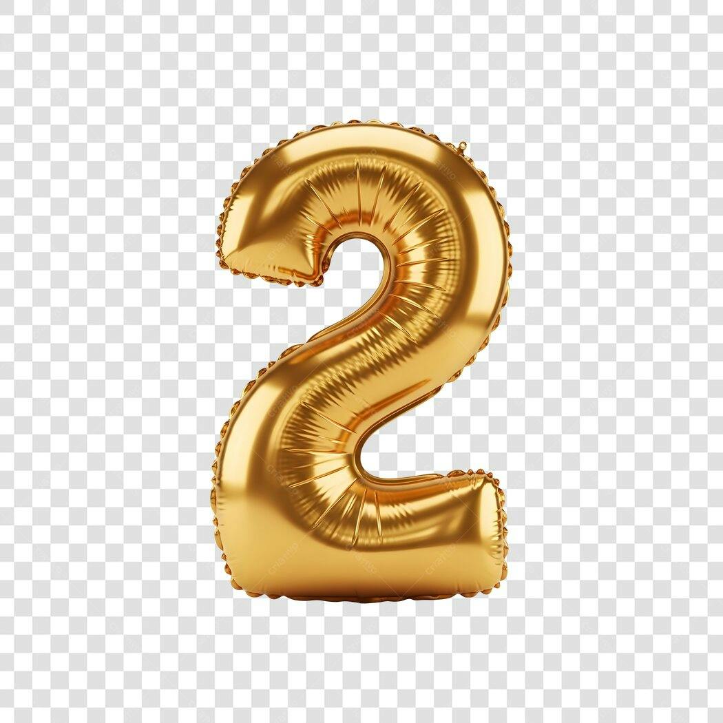 Balão Número 2 Dourado para Aniversário Celebração PNG com fundo transparente