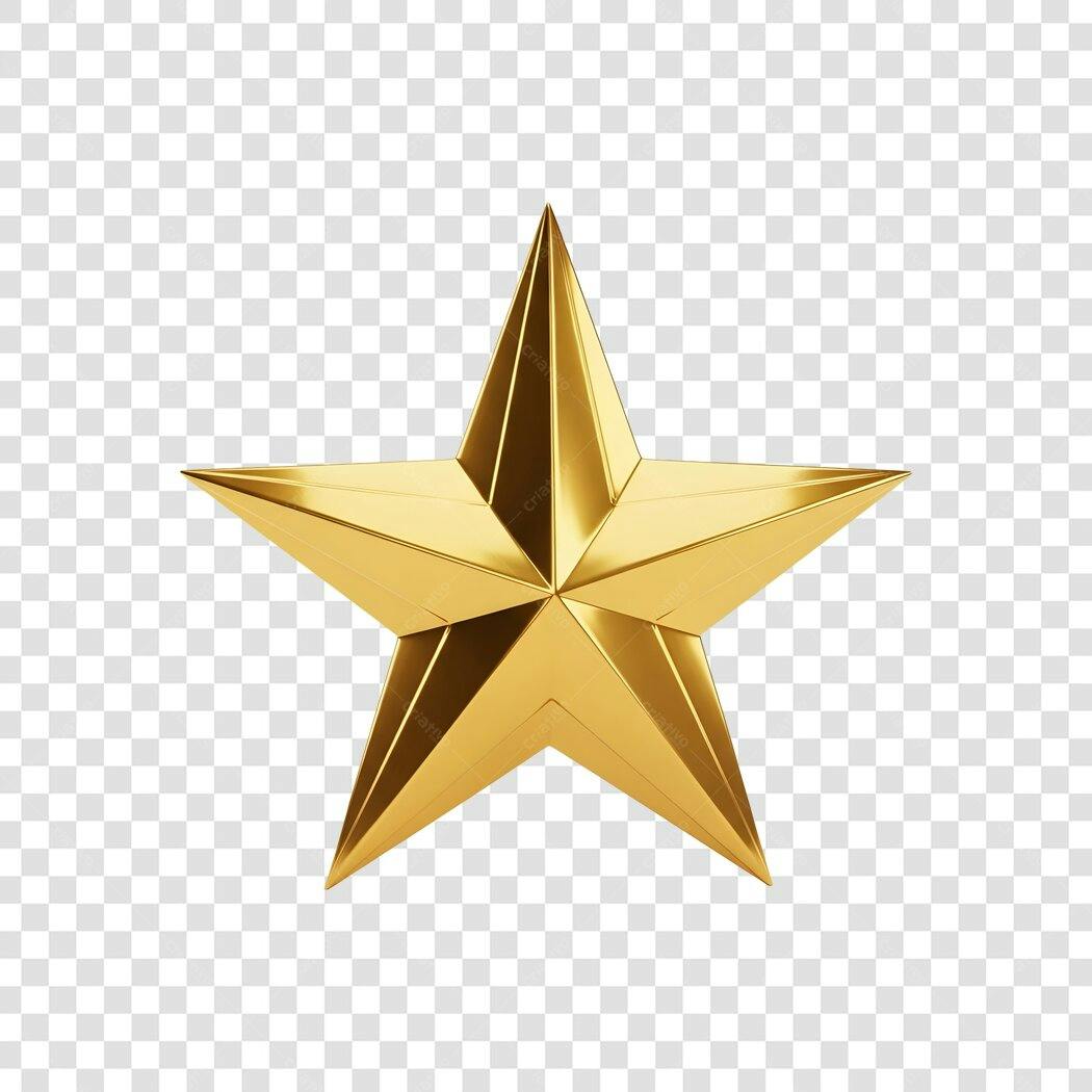 Ícone Estrela Dourada 3D Metálica para Premiação Sucesso PNG com fundo transparente