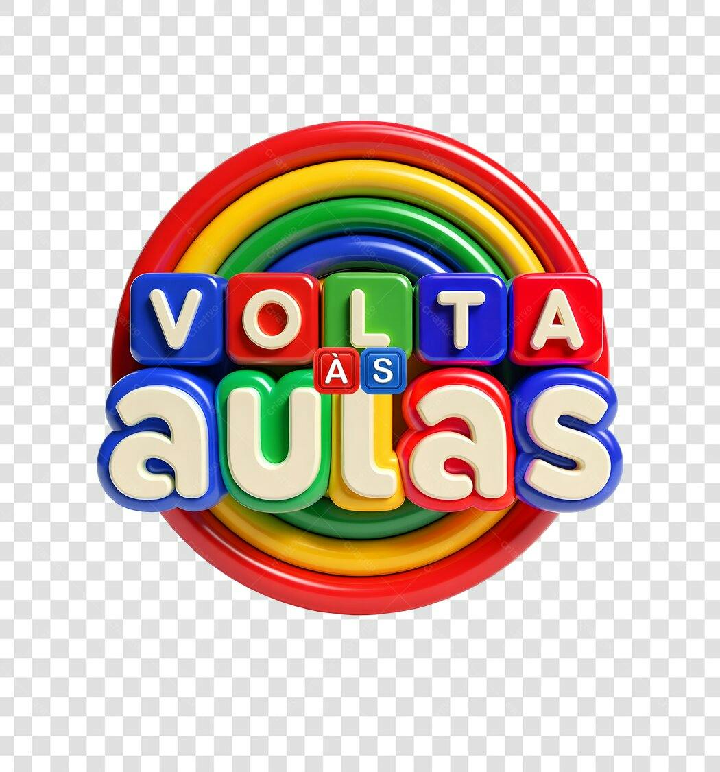 Título 3D Volta às Aulas colorido vibrante PNG com fundo transparente