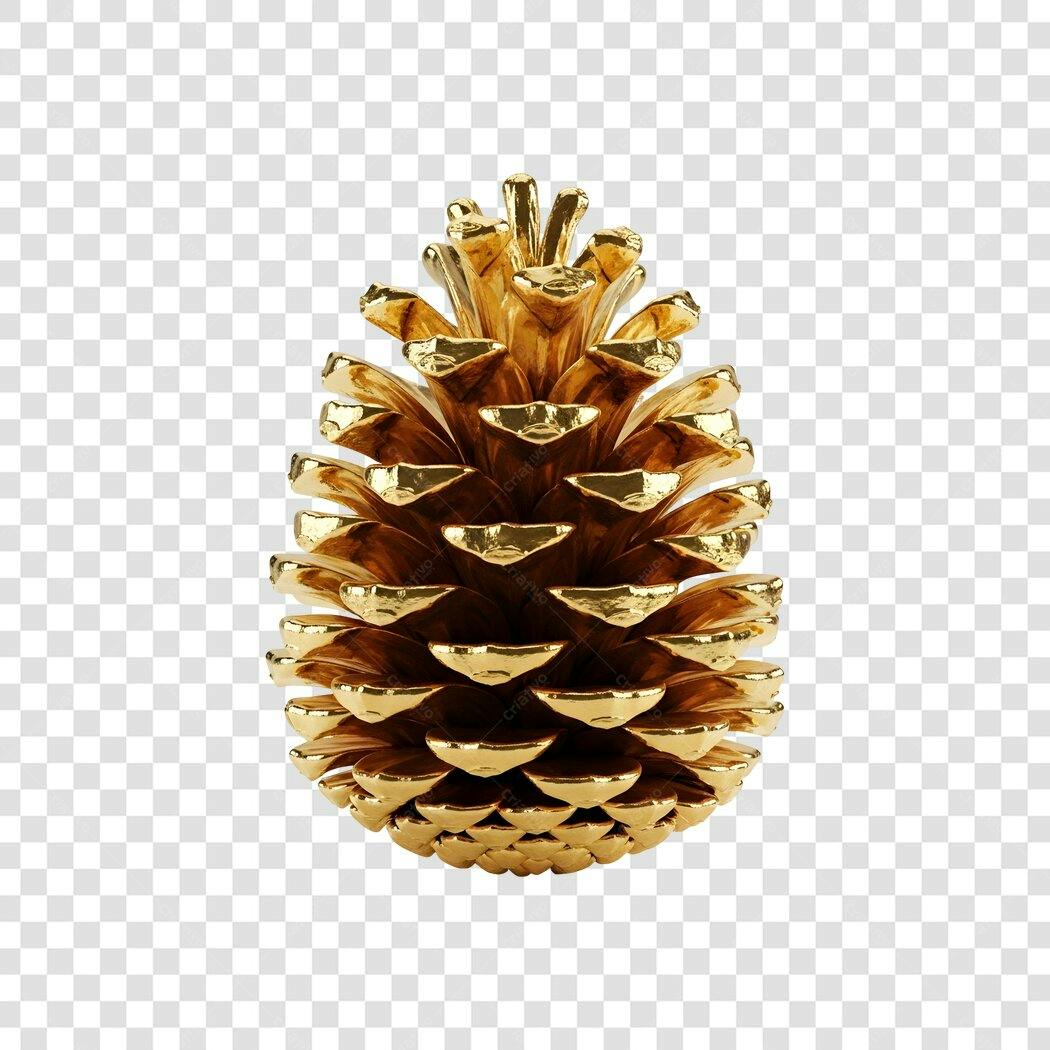Enfeite de Natal Pinha Dourada Brilhante PNG com fundo transparente