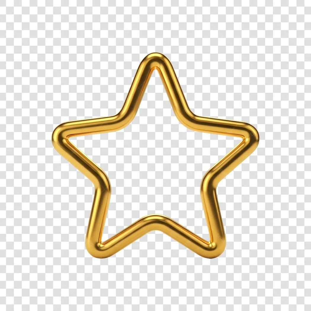 Ícone estrela dourada 3D metálica PNG com fundo transparente