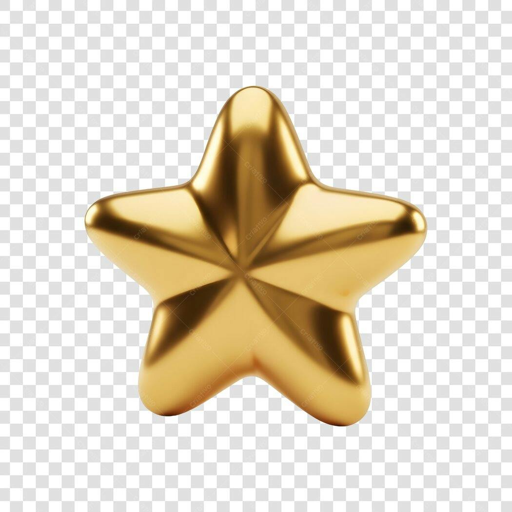 Ícone estrela dourada 3D brilhante PNG com fundo transparente