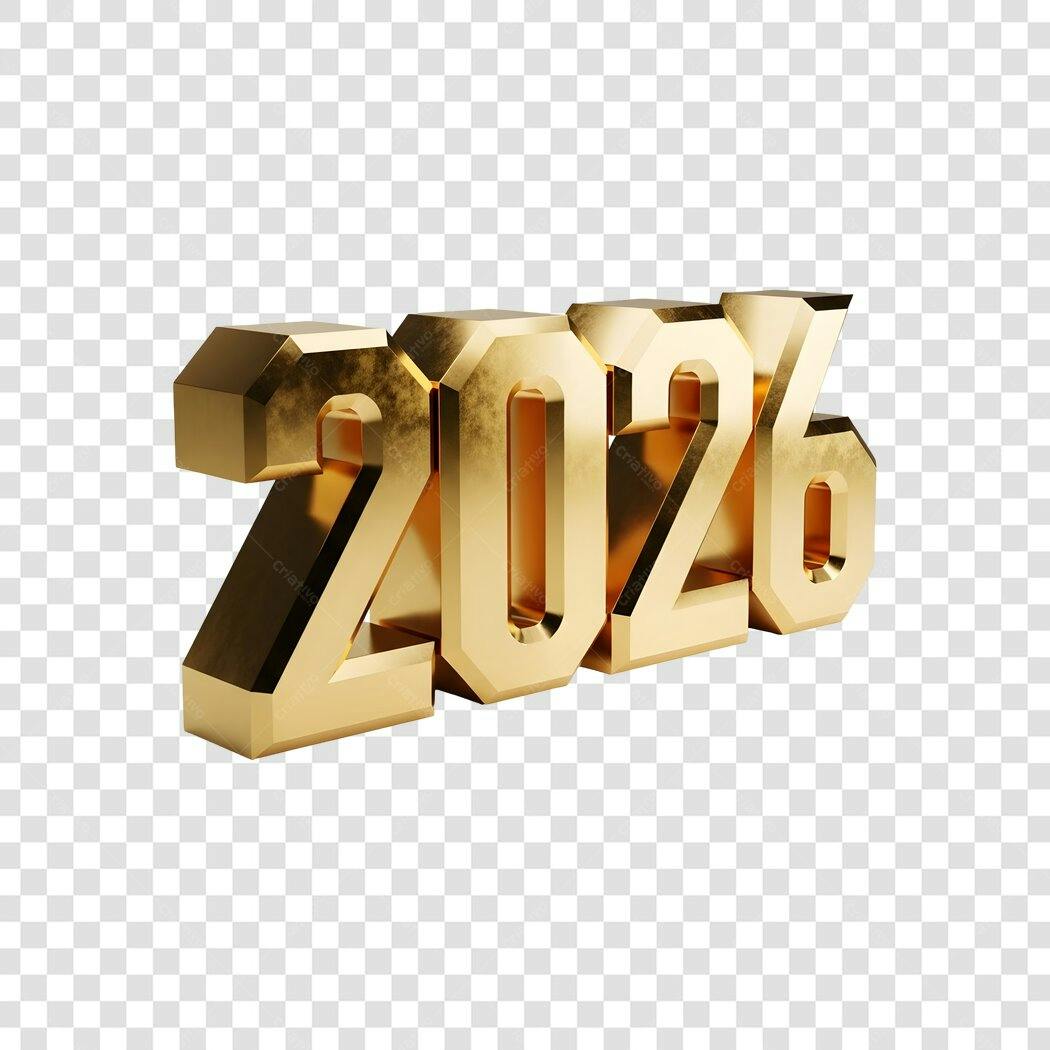 Número 3D Dourado 2026 para Ano Novo e Eventos PNG com fundo transparente