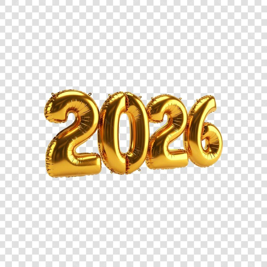Número 2026 Balão Dourado para Ano Novo Celebração PNG com fundo transparente