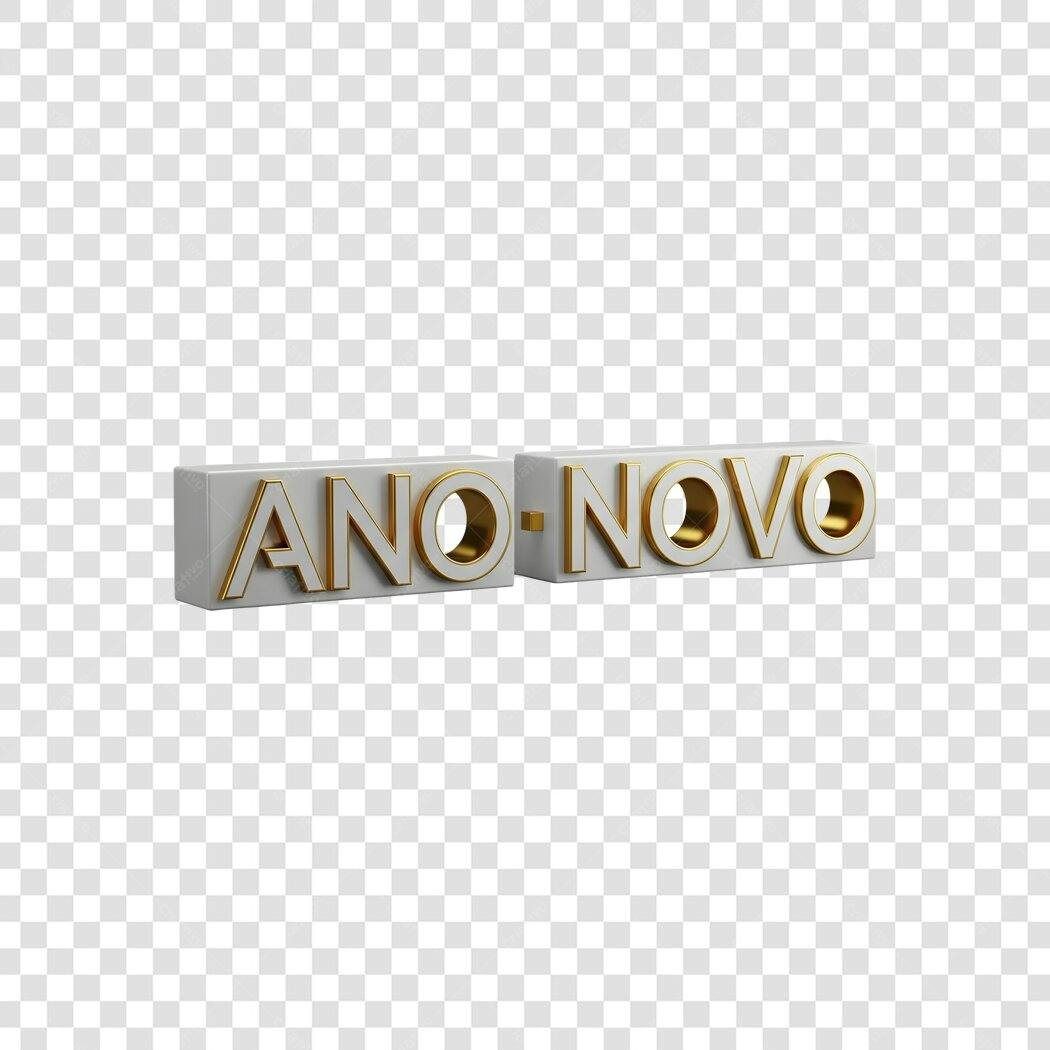 Texto 3D Ano Novo branco e dourado PNG com fundo transparente