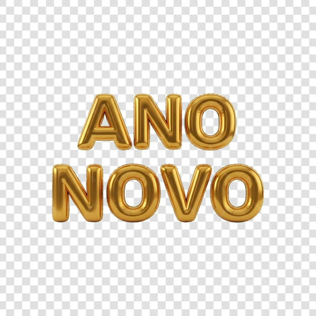 Título Feliz Ano Novo dourado balão 3D celebração PNG com fundo transparente