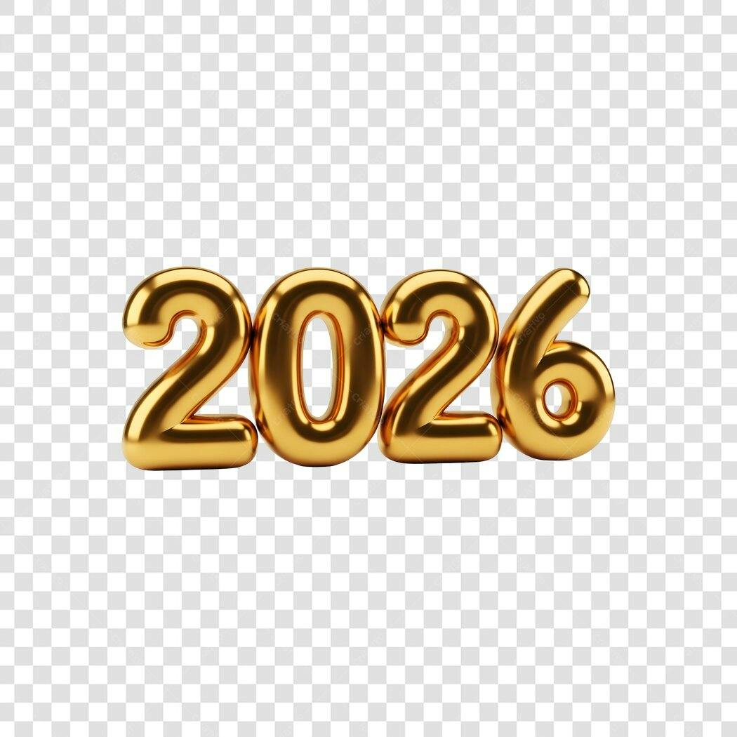 Número 3D Ano 2026 Dourado PNG com fundo transparente