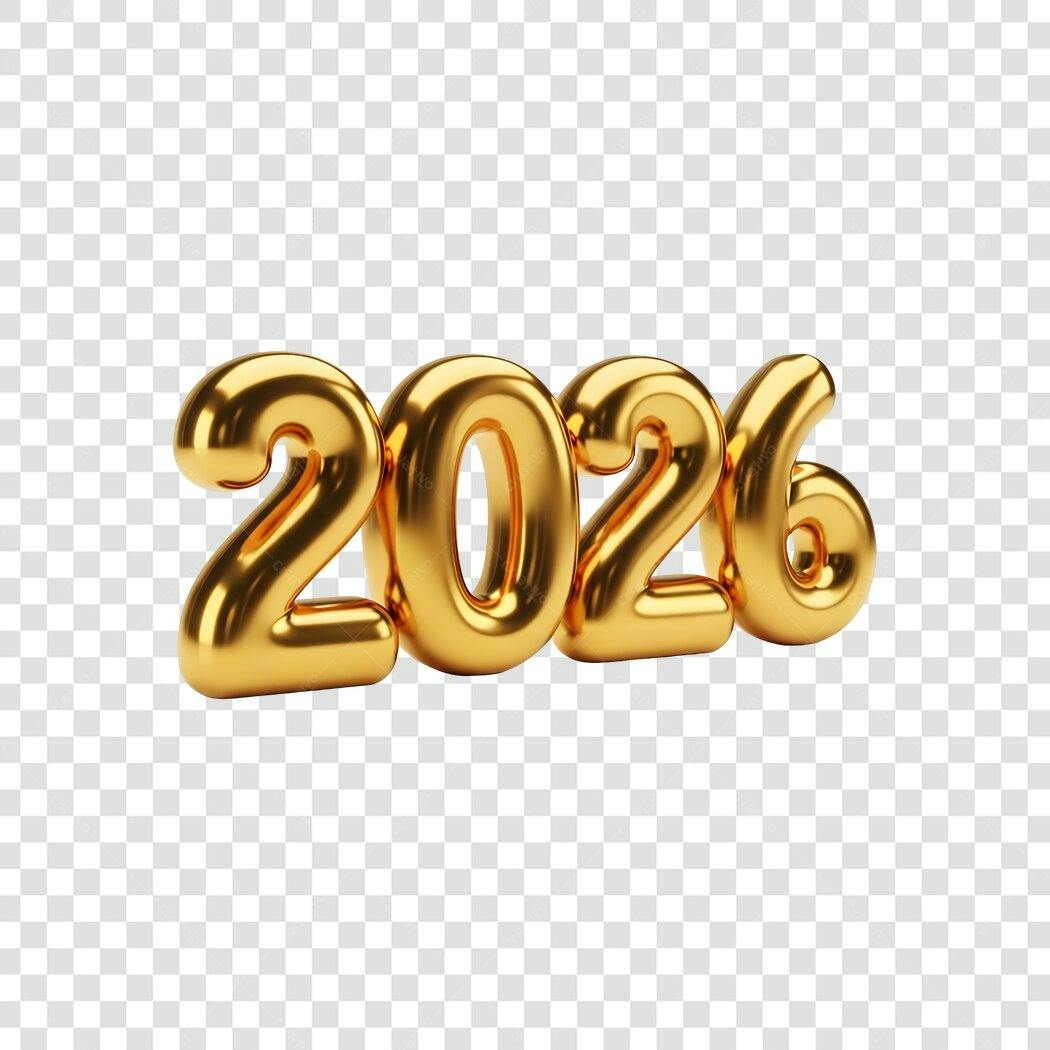 Elemento Gráfico 3D Ano Novo 2026 Dourado PNG com fundo transparente