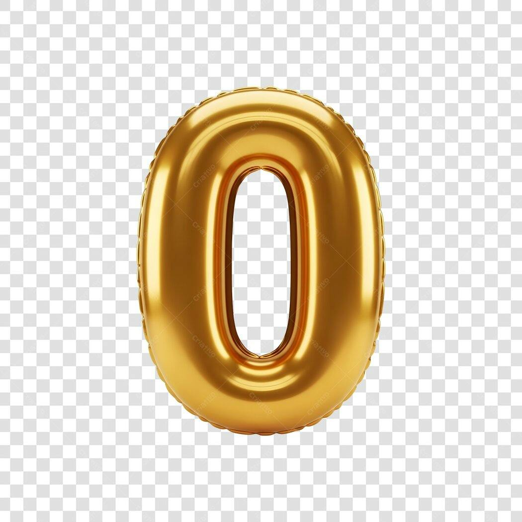Balão Número 0 Dourado para Aniversário e Celebração PNG com fundo transparente