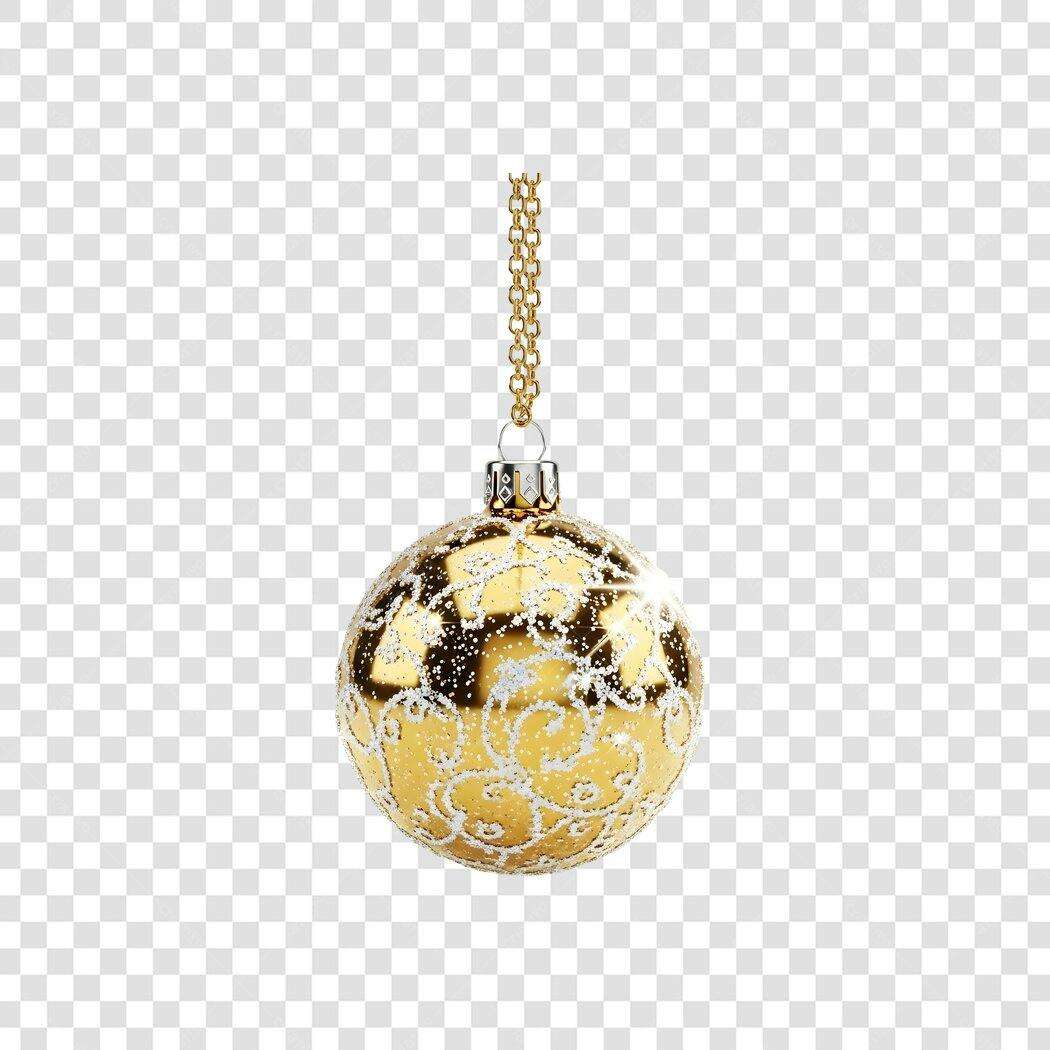 Enfeite de Natal bola dourada com glitter e corrente PNG com fundo transparente