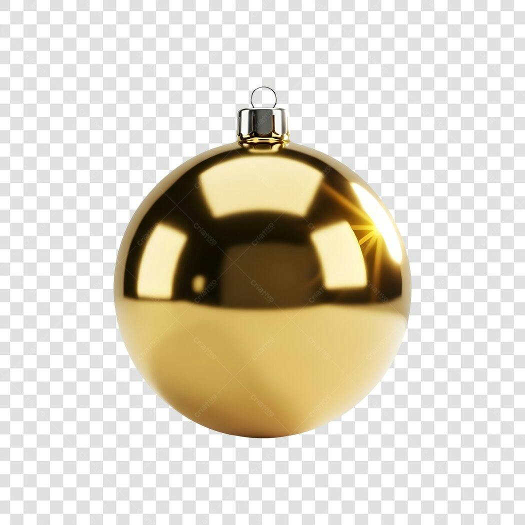 Enfeite de Natal dourado brilhante PNG com fundo transparente para festas de fim de ano