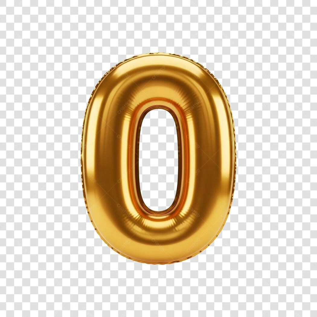 Elemento Gráfico Balão Dourado Número Zero Metalizado PNG com fundo transparente