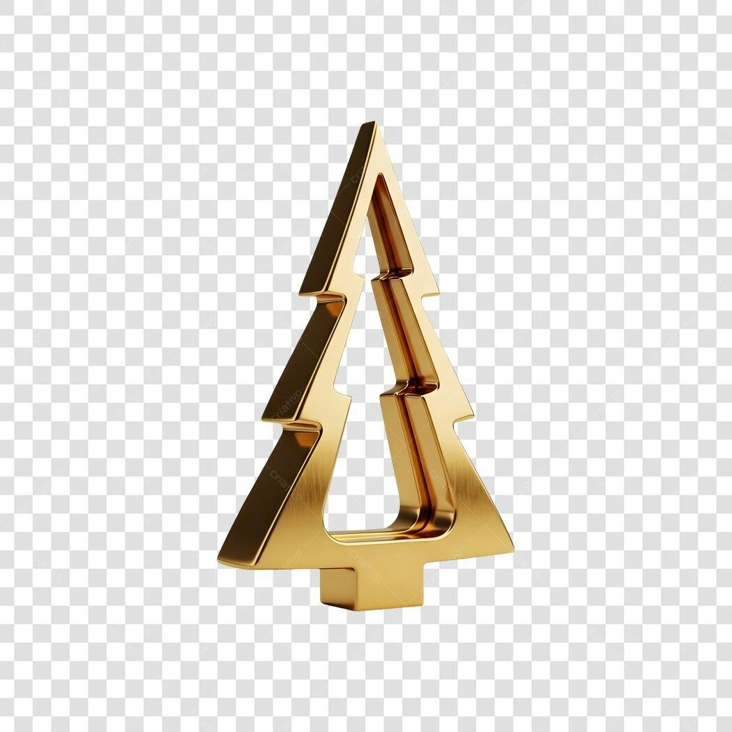 Ícone Árvore de Natal Dourada 3D Minimalista PNG com fundo transparente
