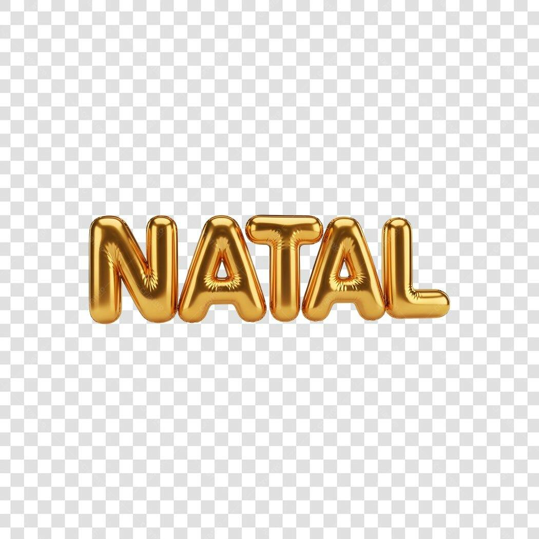 Texto 3D Natal dourado balão metálico celebração PNG com fundo transparente