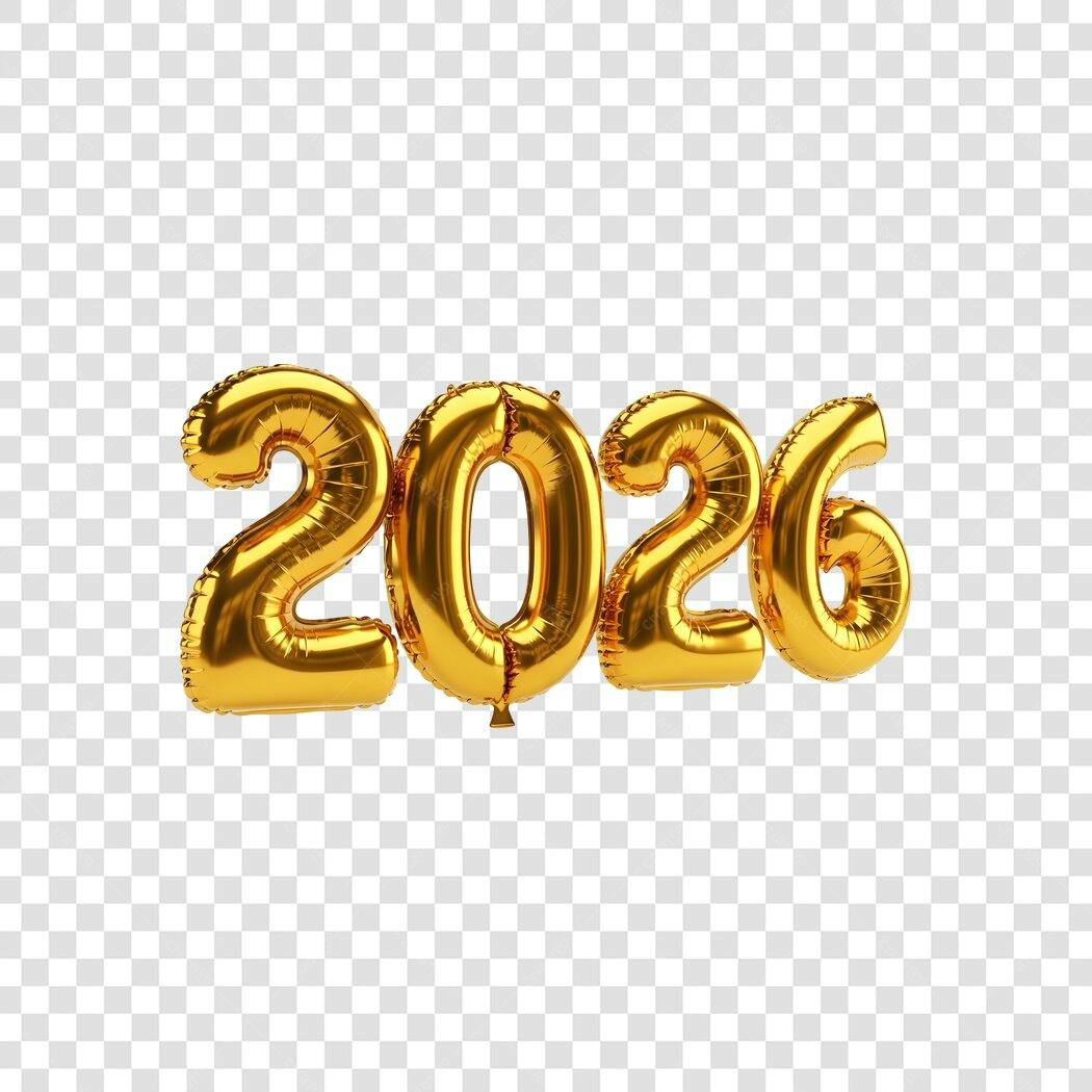 Balões Metálicos 2026 Dourado Ano Novo Celebração PNG com fundo transparente