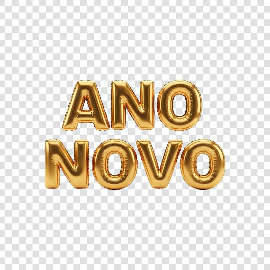 Texto Balões Dourados Ano Novo Festivo PNG com fundo transparente