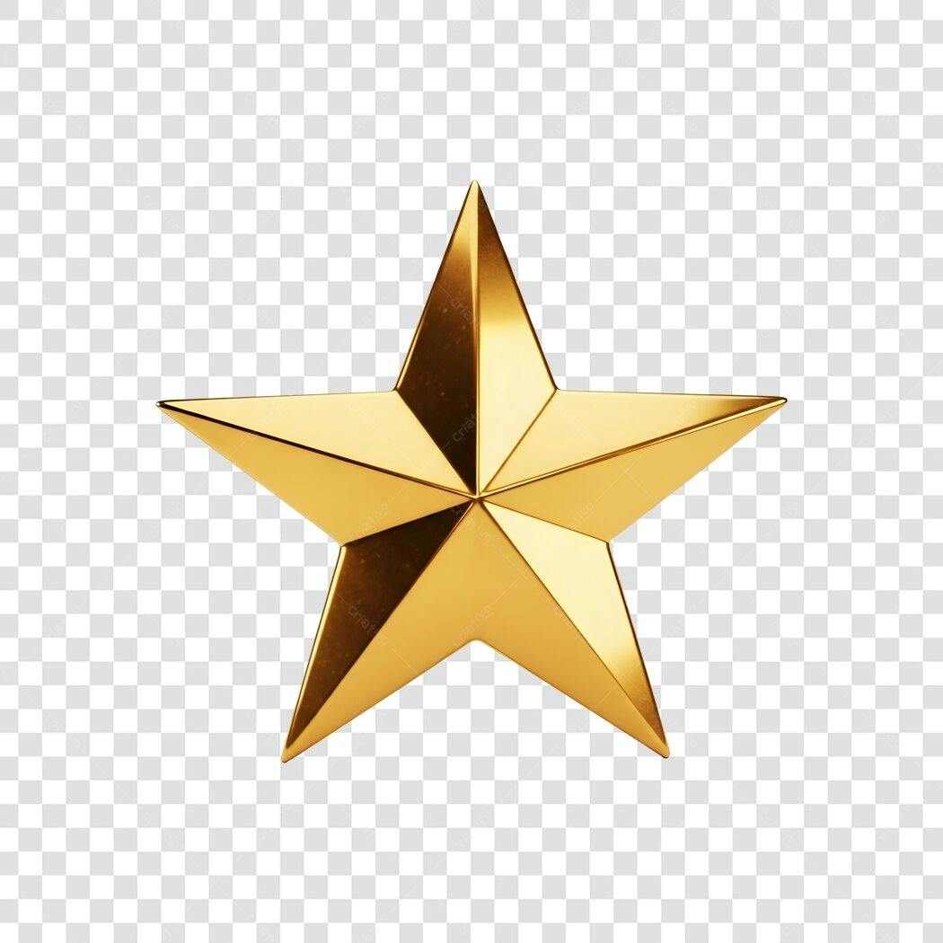 Icone estrela dourada 3D premiação PNG com fundo transparente