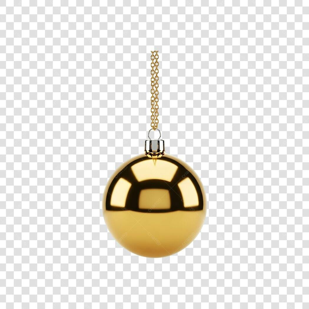Bola de Natal Dourada Corrente Metálica PNG com fundo transparente