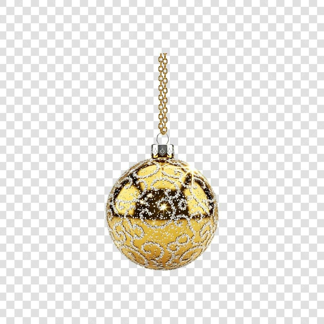 Bola de Natal dourada com glitter branco e detalhes ornamentais PNG com fundo transparente