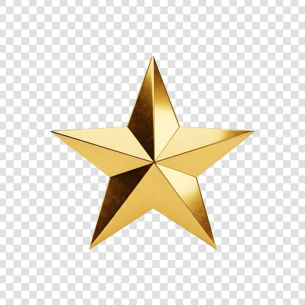 Icone Estrela Dourada Metálica 3D PNG com fundo transparente
