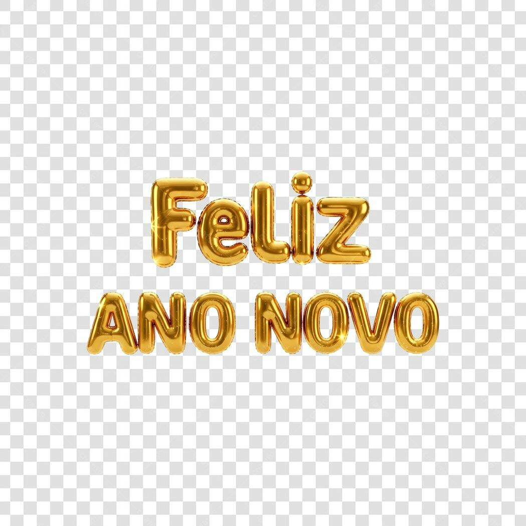 Texto 3D Dourado Feliz Ano Novo para Réveillon PNG com fundo transparente