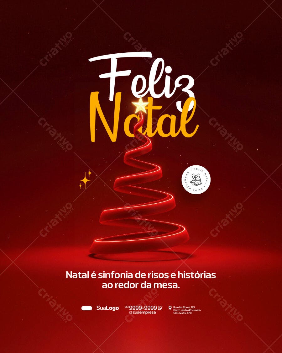 Flyer para Natal Vermelho Feliz Natal Árvore de Fita PSD Editável