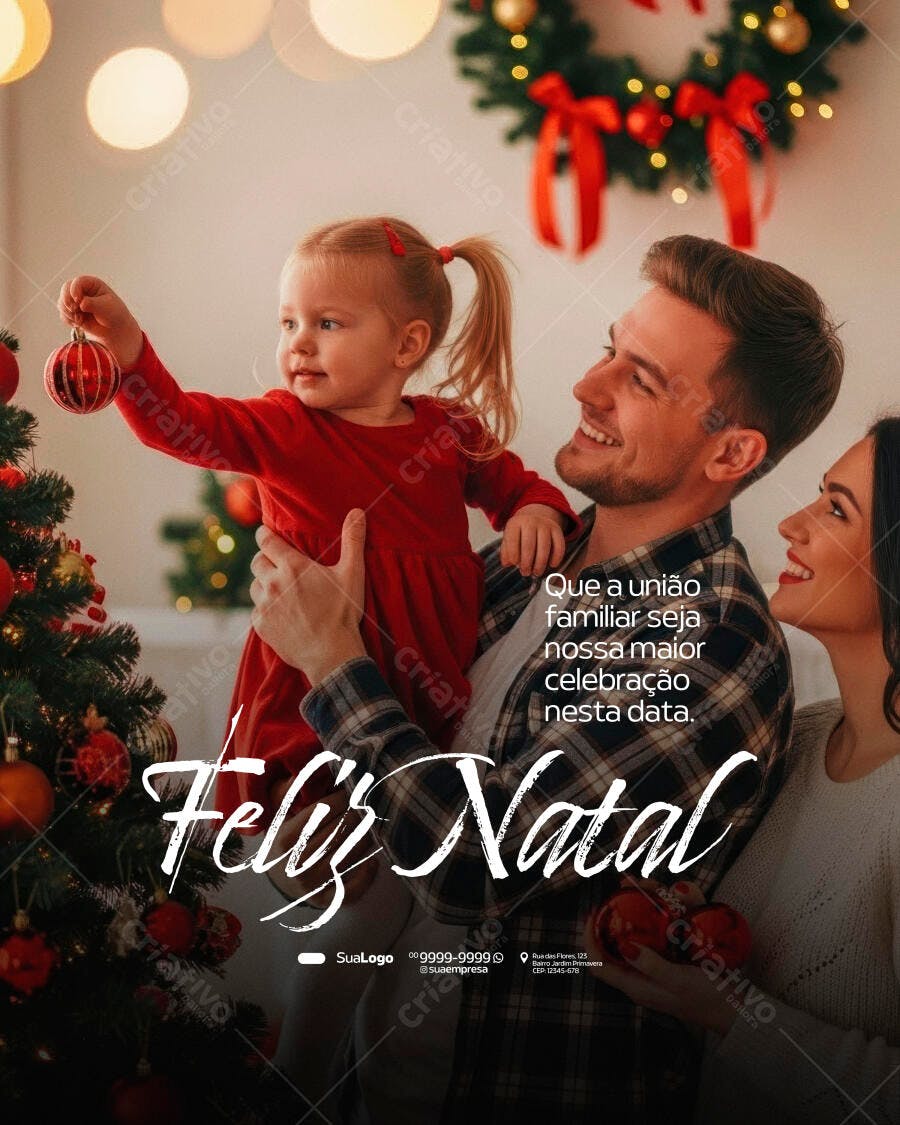 Post Redes Sociais Natal Família Feliz com Criança PSD Editável
