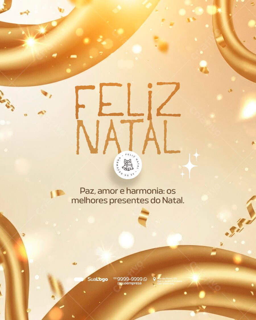 Cartão Digital para Feliz Natal Dourado PSD Editável