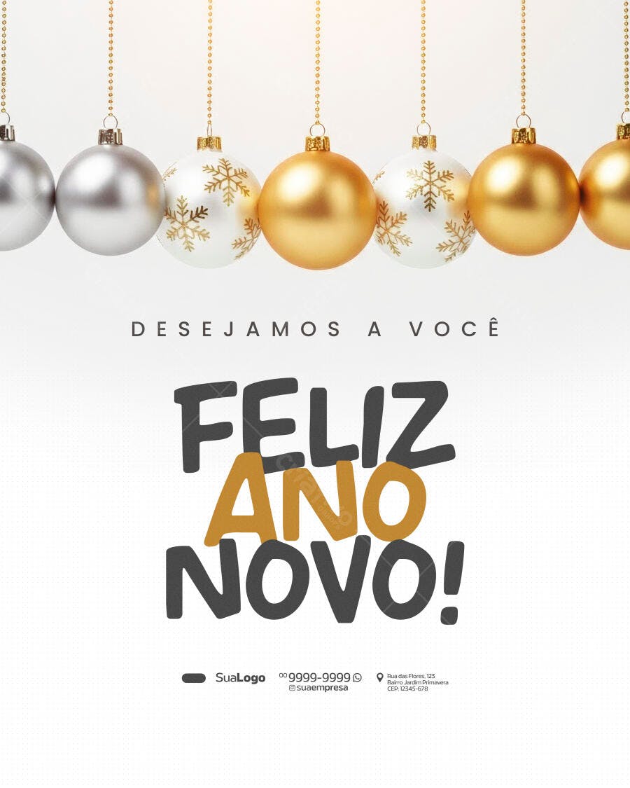 Flyer para Feliz Ano Novo Dourado e Prata PSD Editável