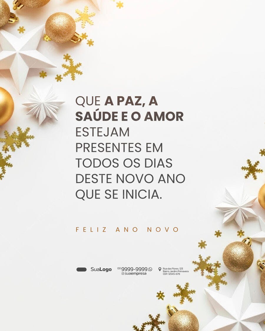 Post Redes Sociais Ano Novo Mensagem Paz Saúde Amor PSD Editável