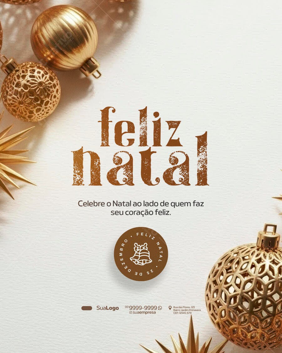 Post Redes Sociais Feliz Natal Dourado PSD Editável